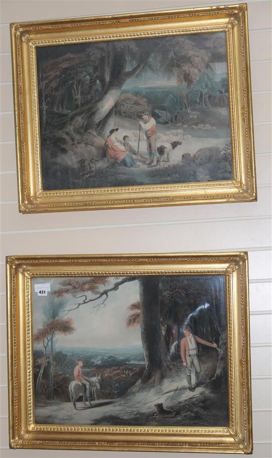 19th century English School Shepherd and wood gatherers in landscapes 47 x 62cm